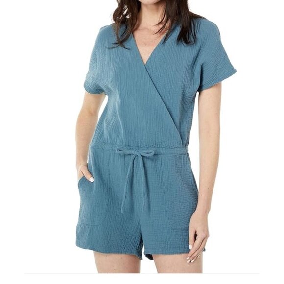 BOBI Drawstring‎ Easy Romper in Beach Gauze sz L Blue Stone - Picture 1 of 11